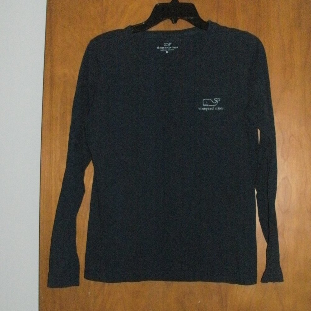 Vineyard Vines Santa Whale Graphic Long Sleeve Pocket Tee Navy Blue Size M